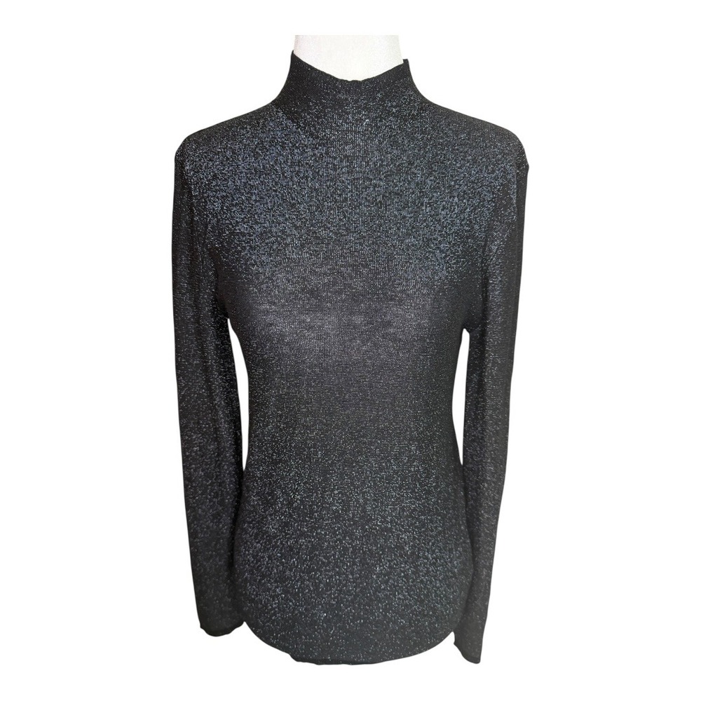 Petal + Pup Black Sparkle Mock Neck Top Long Sleeve Party Holiday Size Small NWT